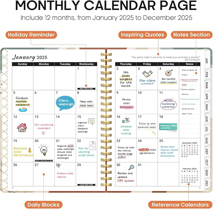 2025 Planner, Weekly and Monthly Planner, 12 Month (Jan 2025 - Dec 2025), Hardcover 2025 Calendar Planner Book with Monthly Tabs, Inner Pocket, Spiral Bound, Perfect for Office Home School Supplies - A5 (6.3" x 8.5"), Abstract
