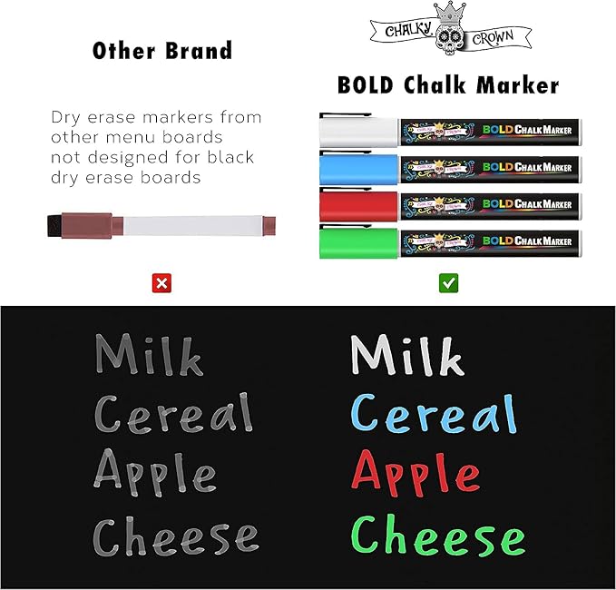 CHALKY CROWN Magnetic Dry Erase Menu Board for Fridge Includes 4 Liquid Chalk Markers - Weekly Meal Planner Blackboard, Grocery List & Notepad for Kitchen Refrigerator - Chalkboard Magnet