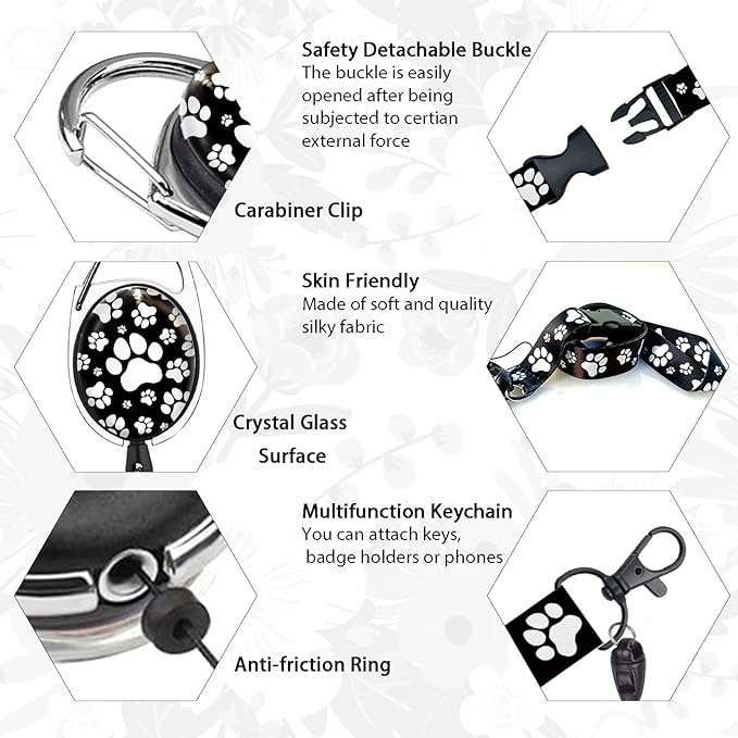 Puppy Dog Paw Lanyards for Id Badges, Cute Retractable ID Badge Holder with Detachable Lanyard, Fashionable Badge Reel Heavy Duty with Carabiner Clip, Nurse Teacher Office Gifts