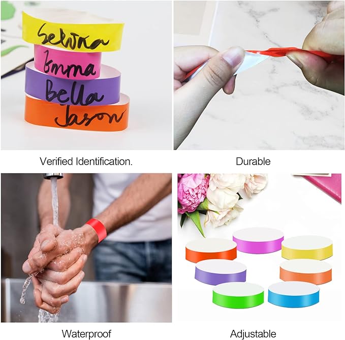 1400 Pack Wristbands for Events Paper Wristbands Waterproof Paper Bracelets Neon Wrist Bands Colored Wristbands Adhesive Hand Bands Armbands for Concerts(Pink)