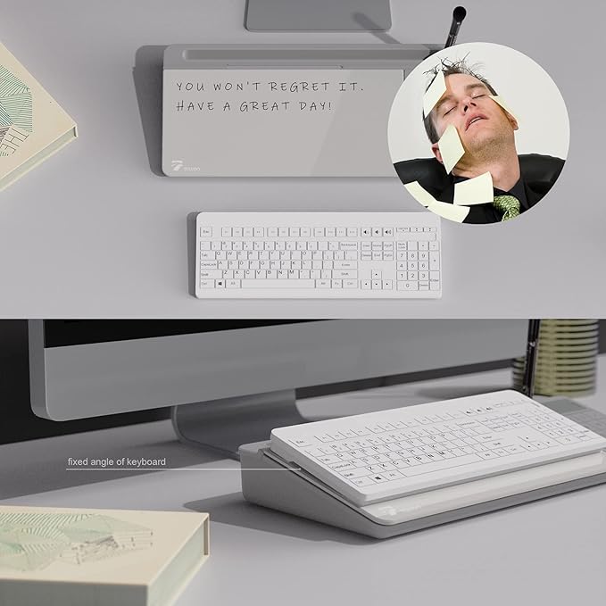 TOWON Desktop Glass Whiteboard with Basic Calculator, 12 Digit LCD Display, Desk Organizers with Accessories for Office, Home, School Supplies, Storage with Dry Erase Board Surface, Gray, 18'' x 6''