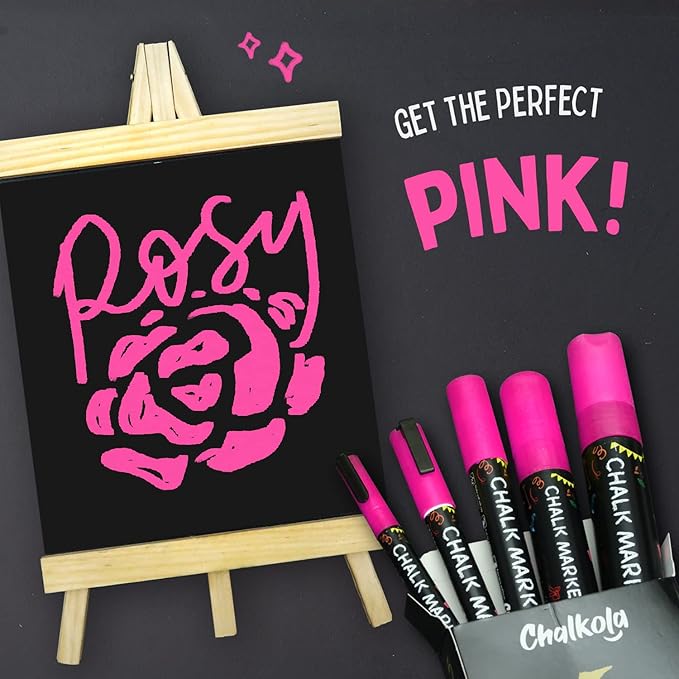 5 Pink Chalkboard Chalk Markers - Pink Dry Erase Markers for Blackboard, Chalkboard Signs, Windows, Glass | Variety Pack - Fine & Jumbo Size Ink Pen (1mm, 3mm, 6mm, 10mm, 15mm)