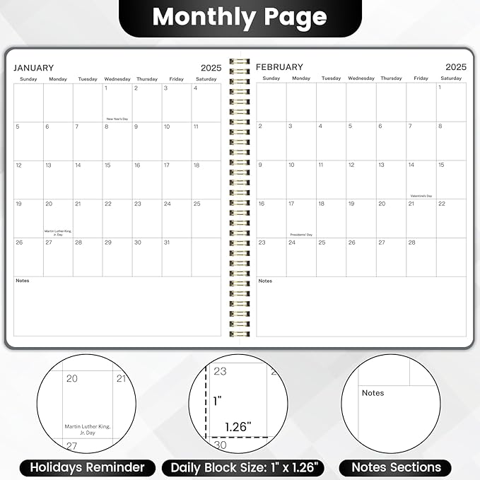 2025 Planner - 8" x 10" Hard Cover Planner 2025, Weekly Note Pages, JAN 2025 - DEC 2025, Calendar 2025 Planner, Large Writing Space, Elastic Band, Inner Pocket, Excellent for School & Office Schedule