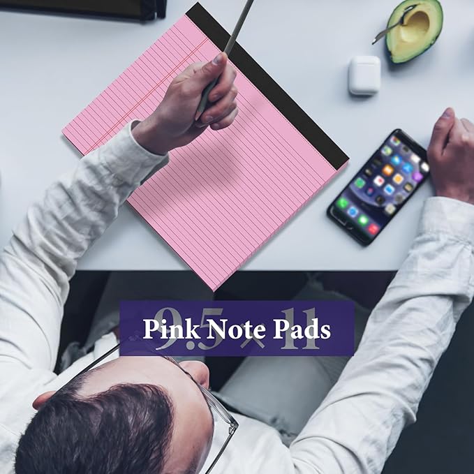 2 Pcs Note Pads 11" x 9.5" Legal Pads College Ruled Notepad Micro Perforated Writing Pads Pink Lined Paper 80GSM College Ruled Paper Pad of Paper 30 Sheets Notebook for School, To-Do Lists, Office