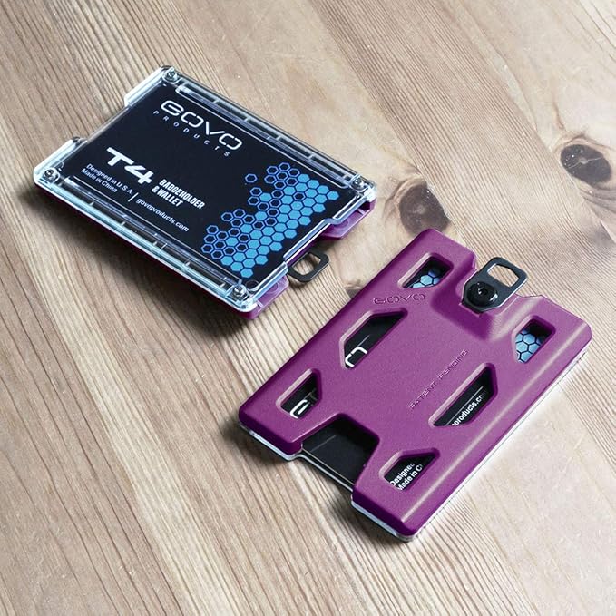GOVO T4 Badge Holder No-Clip Version - Durable ID Card Holder Holds 1 to 4 Cards (Purple)