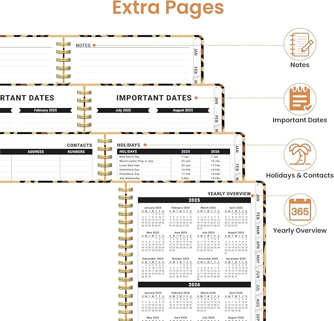 2025 Planner Weekly and Monthly, Jan 2025 - Dec 2025, Hardcover 2025 Calendar Planner Book with Monthly Tabs, Inner Pocket, Aesthetic Planner 2025 for Office Home School Planning - A5 (6.3" x 8.5"), Spiral Bound, Leopard