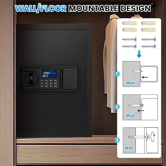 2.6 Cuft Fire Proof Safe for Home Documents, Home Safes Fireproof Waterproof, Fireproof Safe Box with LCD Digital Keypad, Alarm System, Hidden Code, Safety Box For Money Medicine Jewelry