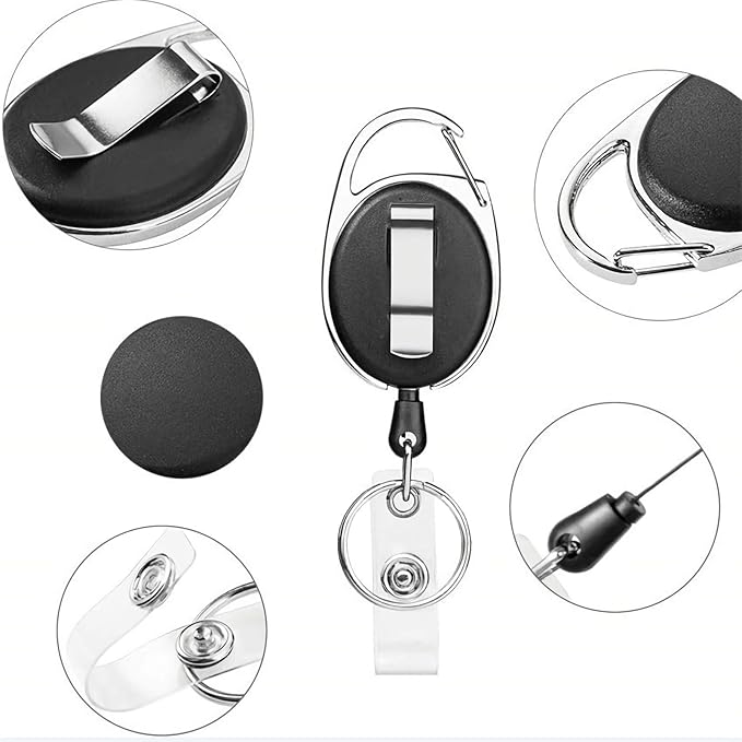 VIQWYIC 2 Pack Retractable ID Badge Holder with Clip, Bling Badge Reels with Clear Card Holders for Office Worker Teacher Doctor Nurse (Black)
