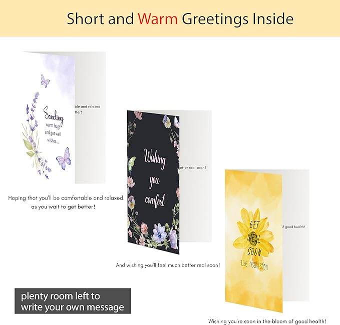 24 Pack Floral Get Well Cards with Self-adhesive Envelopes, 4"x6" Boxed Prefilled Greeting Note Cards to Friends, Relatives or Loved One, 24 Unique Designs