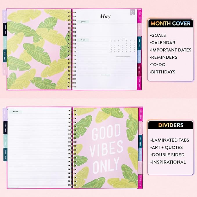 2025 Eccolo Large Spiral Agenda Planner, Hardcover, Weekly & Monthly Pages, 12 Month, Art + Quotes (Extra Large - 9" x 10.5")