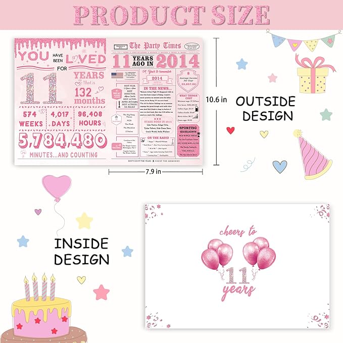 11th Birthday Decorations for Girls，11 Year Old Girl Birthday Card Gifts，11th Bday Card，11 Year Old Bday Decorations for Daughter Granddaughter Niece