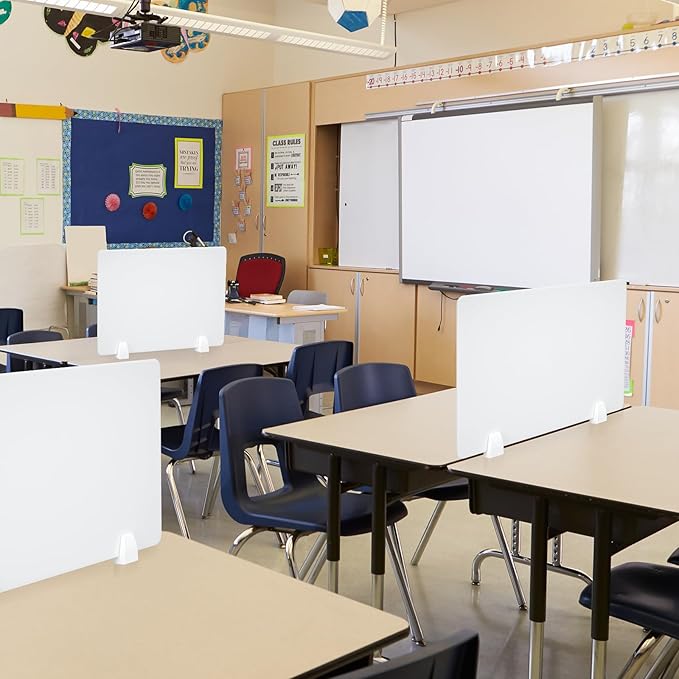 4PCS Desk Dividers Office Partitions, Privacy Desk Panel Protective, Acrylic Plexiglass Shield with Clamps for Offices Schools Call Centers - 23.6”L X15.8”W（White）