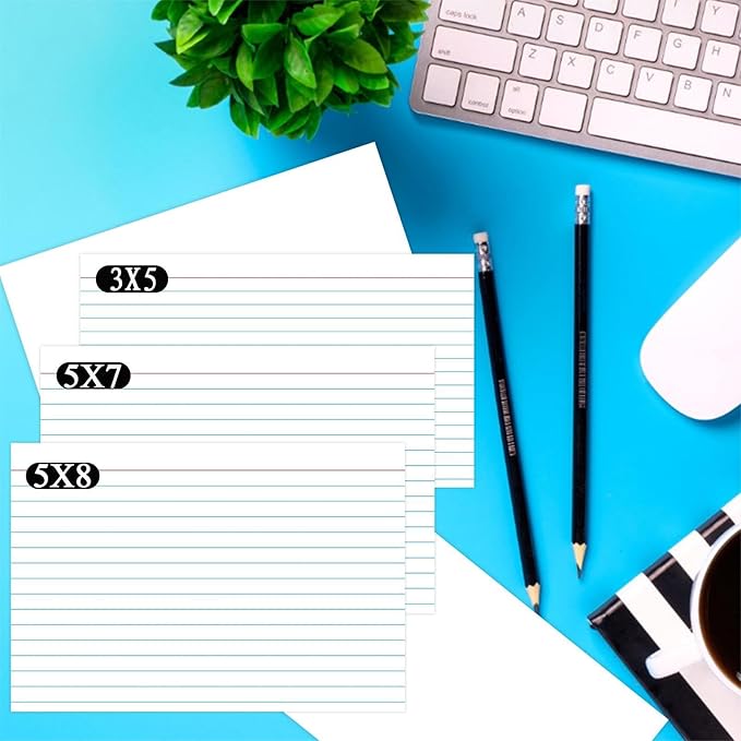 300 Pcs Index Cards 3x5 Ruled - Pinovk Flash Cards for Studying, White Index Cards, File Note Cards, Study Cards, Flash Cards, Study Cards, Lined Index Flashcards for Office and School Supplies
