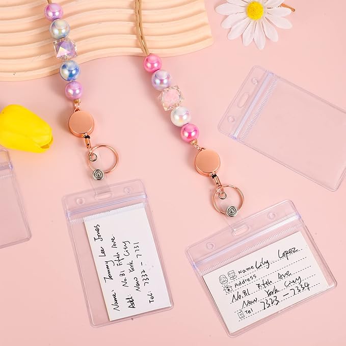 6 in 2 Set Retractable Lanyard for ID Badges, Teacher Lanyard with Badge Holders Beaded Cute Lanyards for ID Badges Keys Teacher Appreciation Gifts Office Gift for Coworkers
