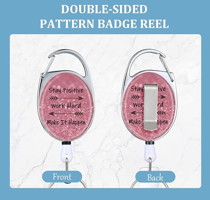 Badge Reels Retractable Double Sided Color Print Pattern Holders with Retractable Keychain and Badge Clip, Durable Nylon Rope