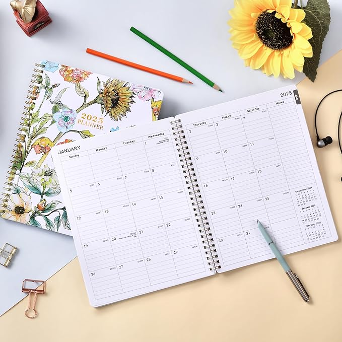 2025 Planner - Planner/Calendar 2025, Jan.2025 - Dec.2025, 8" x 10", 2025 Planner Weekly & Monthly Thick Paper, Perfect Daily Organizer - Art Floral