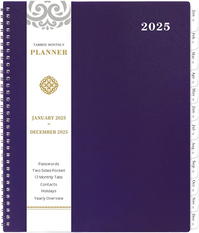 2025 Monthly Planner - Monthly Planner/Calendar 2025, JAN. 2025 - DEC. 2025, 9'' x 11'', 12-Months Planner with Monthly Tabs - Purple