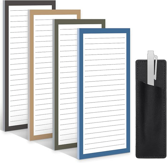 4 Pack Magnetic Note Pad for Fridge with Pen Holder, Totally 200 Sheets Magnetic To Do List, Grocery List, Shopping List, Memo Pads for Refrigerator（Dark Color）