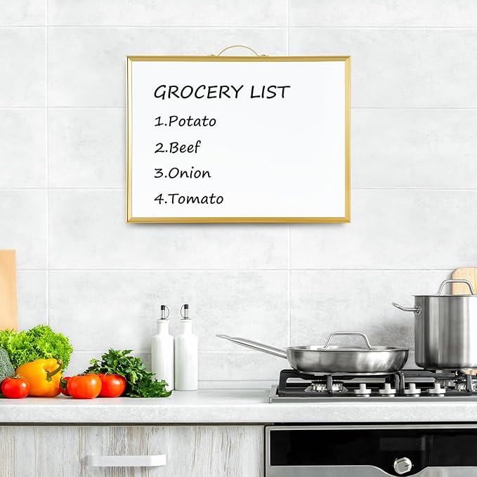 TSJ OFFICE White Board Calendar - 12 X 16 Inches Magnetic Dry Erase Board Monthly Calendar, Double Sided Whiteboard with a Handle, to Do List Notepad for Office, Home, School, Gold Aluminum Frame