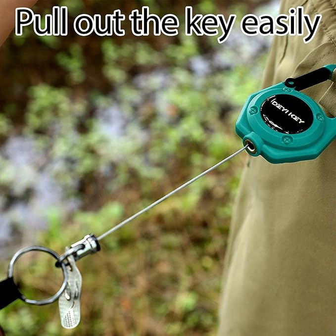 Retractable Keychain Heavy Duty, Multitool Carabiner Badge Holder, Retractable Keychain Clip Id Holder, Tactical ID Badge Reel with 29.5" Steel Retractable Cord, 2Pack Blue