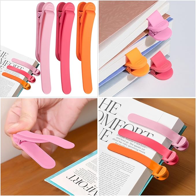 3pcs Page Bookmarks for Reading, Automatic Book Marks Tailored for Book Enthusiasts, Unique and Cute Book Page Holder Markers Clip Reading Accessories Gifts（Pink Orange Rose）