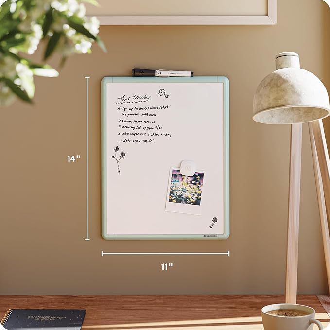 U Brands Contempo Magnetic Dry Erase Board, 11”x14”, Sage Green Modern Frame, Includes Magnet and Marker