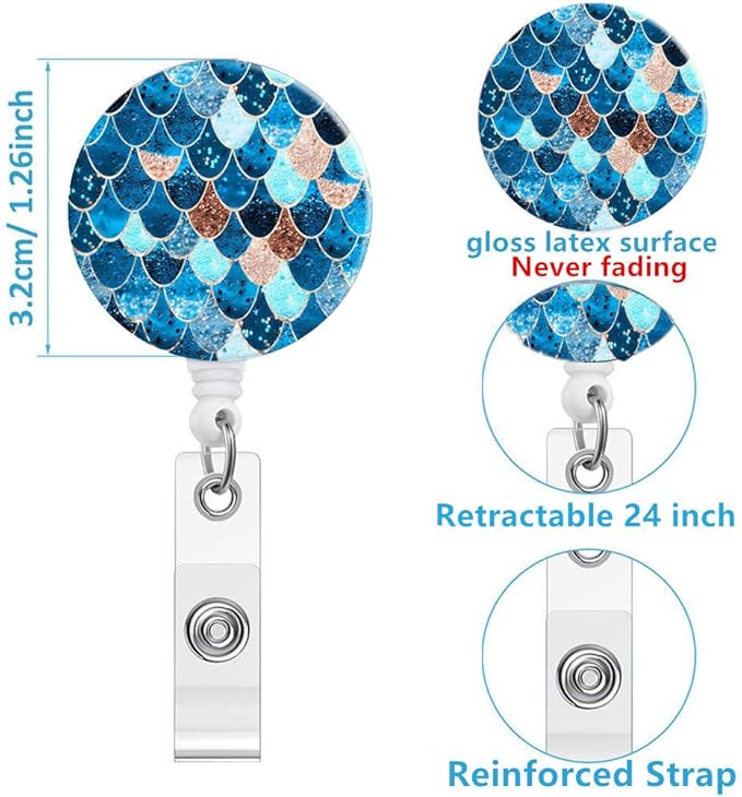 Retractable ID Badge Holder Nurse Badge Reels with Clip Name Card Holders for Office Worker Doctor Nurse (Marble Blue 3-3)