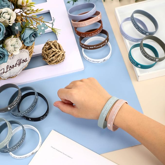 Unittype 240 Pcs Christian Silicone Bracelets Bulk Scripture Gifts Bible Verse Rubber Wristbands Religious Church Gifts for Women Men Party Favors Birthday Easter Baptism Gifts(Classic Color)