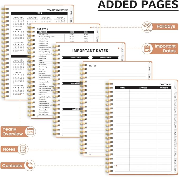 2025 Planner - Weekly and Monthly Planner, January 2025 to December 2025, Spiral Bound 2025 Calendar Planner Book, Inner Pocket, Perfect for Office Home School Supplies - A5 (6.3" x 8.5"), Rose