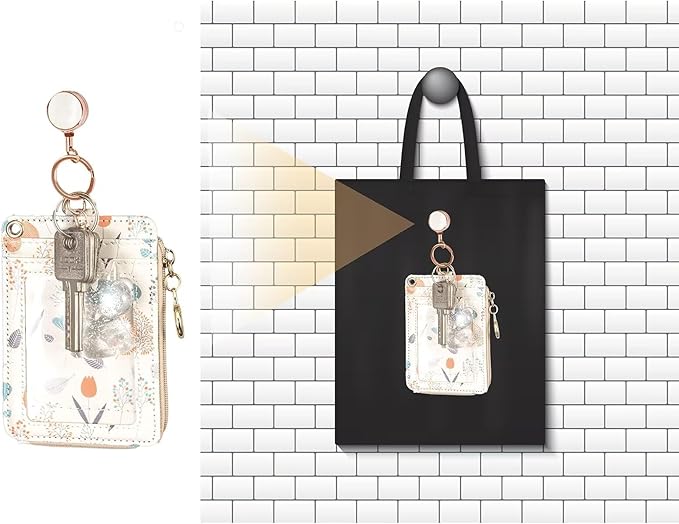 2 Pack Metal Retractable Badge Holder Reel with Key Ring Carabiner Key Chain Rings for Nurse,Teacher,Student,Office Workers (Silver,Black)