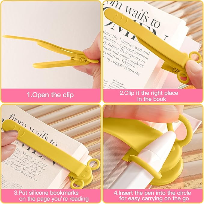 3pcs Page Bookmarks for Reading, Automatic Book Marks Tailored for Book Enthusiasts, Unique and Cute Book Page Holder Markers Clip Reading Accessories Gifts（Rose Yellow Blue）