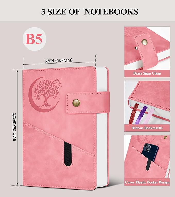 365 Page Thick Lined Journal Notebook for Men Women, B5 Large Leather Journals for Writing, Hardcover Notebooks for Work, School, Note Taking, Business, Travel Diary, College Ruled 7.6" x 10"