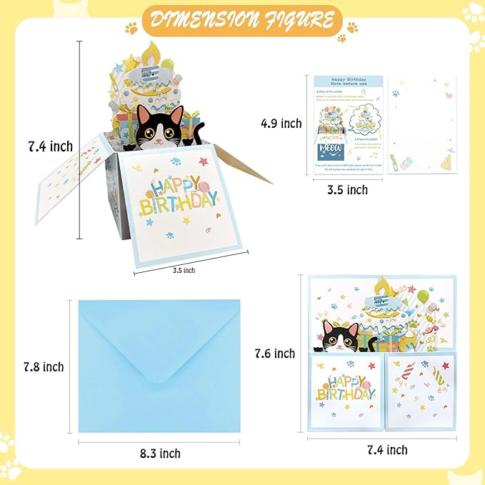 3D Pop Up Tuxedo Cat Birthday Card, Musical, 60g, For Father, Mother, Lover