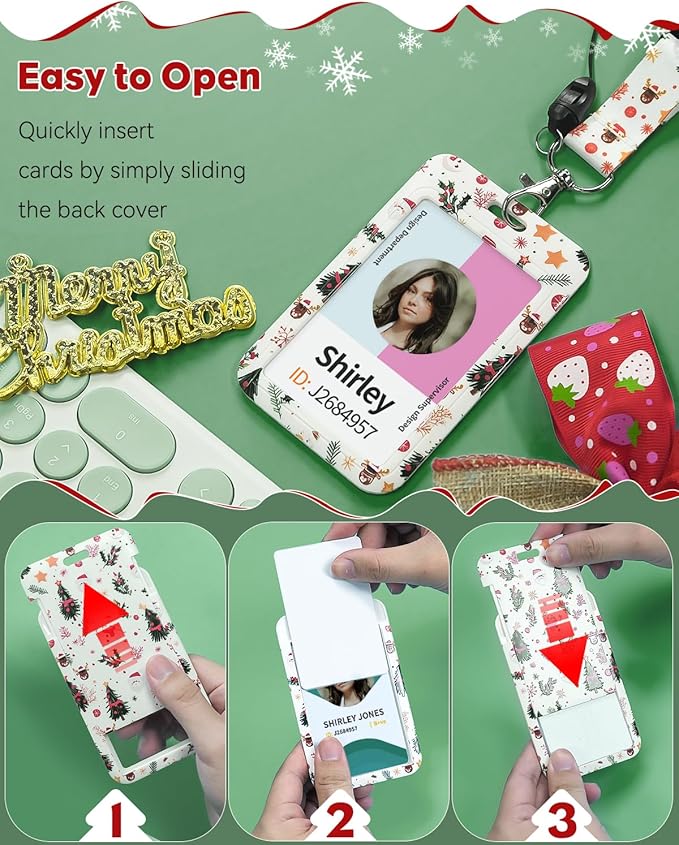 Uniclife Christmas Sliding Badge Holder Cartoon Snowman Hard ID Card Holder with Retractable Badge Reel Carabiner & Detachable Lanyard Strap Vertical Card Protector for Women Nurse Teacher Student