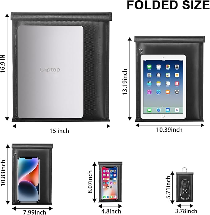 5 Pack Faraday Bags- Large Faraday Cage, Anti-Tracking Faraday Bag for Laptops & Tablets & Phones & Car Keys, RFID Signal Blocker Faraday Pouch, Fireproof & Waterproof Faraday Key Fob Protector