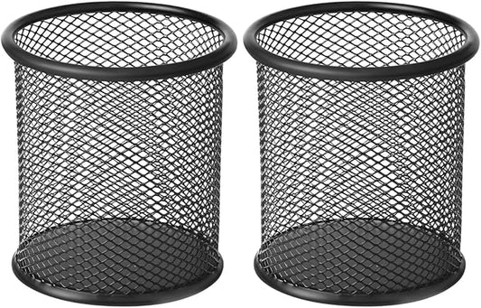 2 Pack Mesh Metal Pen Holder for Desk, 3.54×3.85IN Pencil Holder Workspace Organizers for School Office- Desk Accessories & Storage Products, Black
