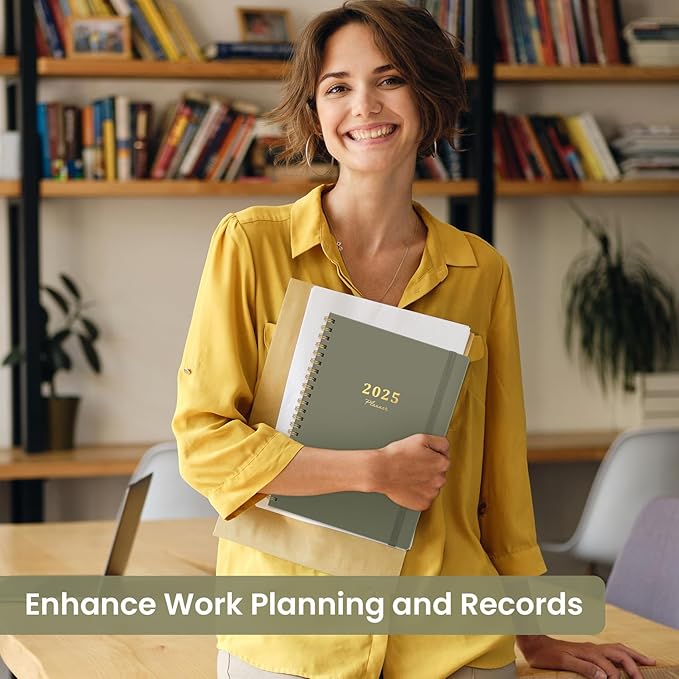 2025 Planner Weekly and Monthly, Jan 2025 - Dec 2025, Hardcover 2025 Calendar Planner Book with Monthly Tabs, Inner Pocket, Aesthetic Planner 2025 for Office Home School Planning - A5 (6.3" x 8.5"), Spiral Bound, Green