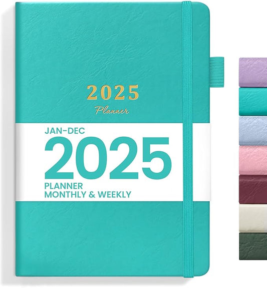 2025 Planner - Weekly and Monthly Planner, January 2025 to December 2025, Hardcover 2025 Calendar Planner Book, Inner Pocket, Perfect for Office Home School Supplies - A5 (5.8" x 8.4"), Aquamarine
