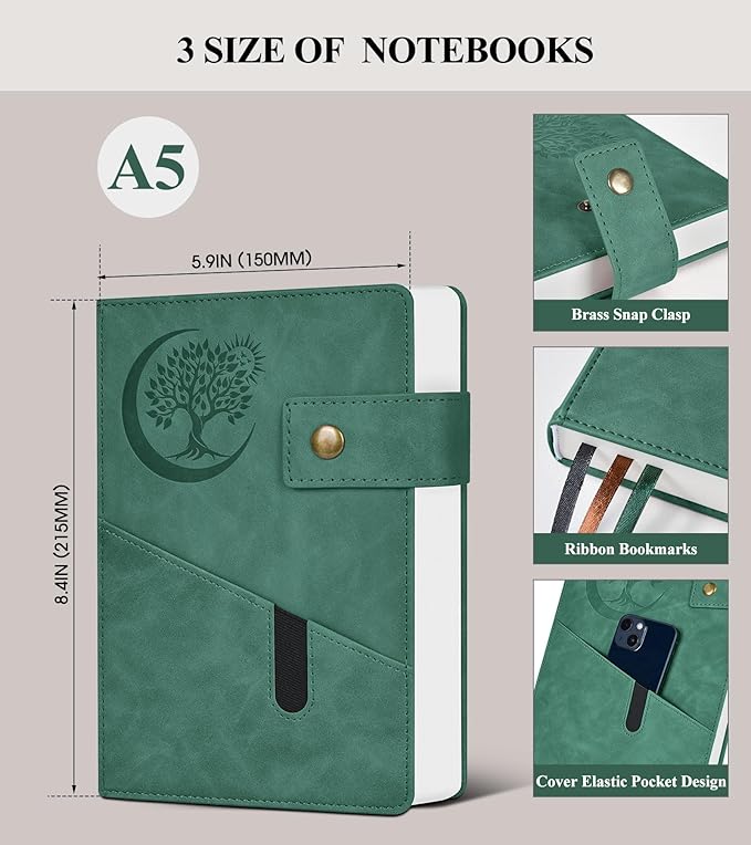 365 Page Thick Lined Journal Notebook for Men Women, A5 Leather Journals for Writing, Hardcover Notebooks for Work, School, Note Taking,Travel, Business,Personal Diary, College Ruled 5.9" x 8.4"