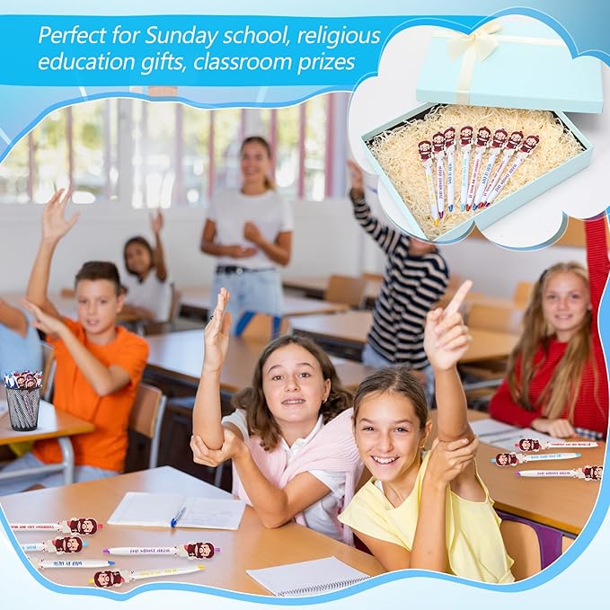 12 Pcs Christian Jesus Pens Bible Verse Pens for Kids Cute Jesus Ballpoint Pens with Inspirational Quotes Sunday Religious Pens for Classroom Prizes Church Christmas Easter Gift
