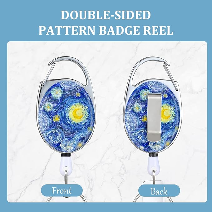 3 Pack Badge Reels Retractable，Double Sided Color Print Pattern Retractable Badge Holders，with Retractable Keychain, Badge Clip and Key Ring，Durable Nylon Retractable Rope