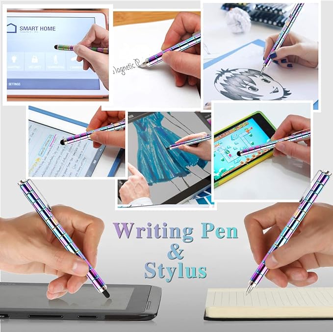 Magnetic Fidget Pen, Magnet Fidgi Pen, Jiki Crush Metric Pen Crinkle, Crushmetric Switch Strato Pens, Cool Stuff Multifunctional Deformable Magnet Writing Toy Pen, Best Gift for Friends (Rainbow)