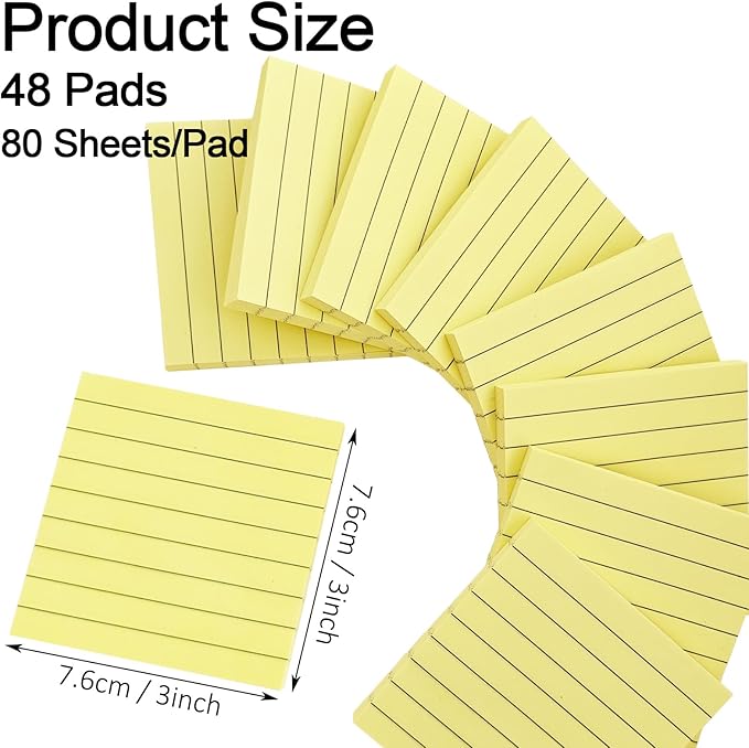 48 Pack 1920 Sheets Pop Up Sticky Notes Lined 3x3 inch Self-Stick Notes Pads Post Lined Sticky Note Pads Accordion Pop Up Notes Refill for Dispenser Home Office School, 80 Sheets/pad (Yellow)