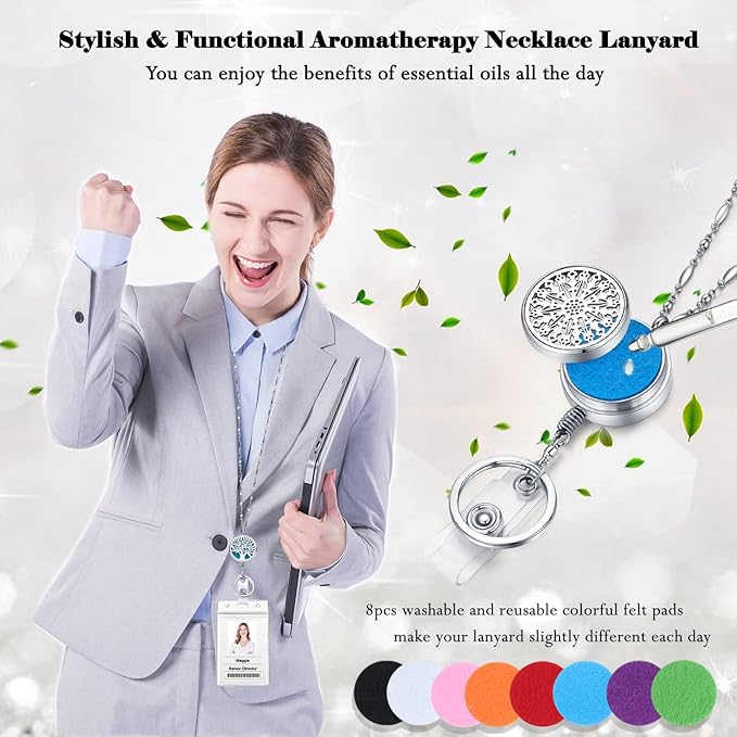 Retractable Lanyard for ID Badges Holder Badge Reels Retractable for Nurses Diffuser Necklace Lanyards for Women Silver Stainless Steel Chain Lanyard for Teacher Office Worker Tree of Life