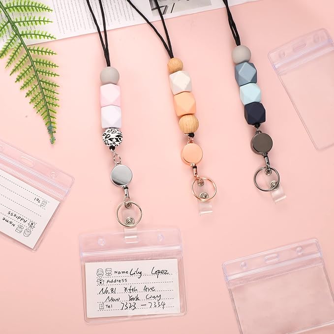 9 in 3 Set Retractable Lanyard for ID Badges, Teacher Lanyard with Badge Holders Beaded Cute Lanyards for ID Badges and Keys Teacher Appreciation Gifts Office Gift for Coworkers