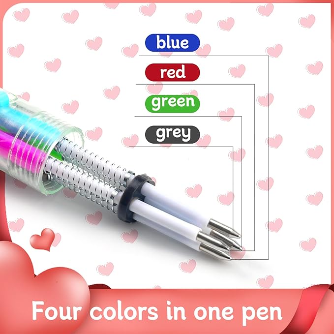 30 Set Cute Multicolor Pens in One 4-in-1 Fun Pens Bulk with 30 Valentines Day Cards for Valentine's Day Party Student Colleagues Greeting Exchange Gift Office School