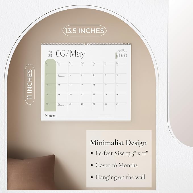 Makaplan Vibrant Arc Horizontal 11x13.5 Inches Wall Calendar 2025-26, 18 Month Calendar January 2025 to June 2026 Colorful & Fun Monthly Themes