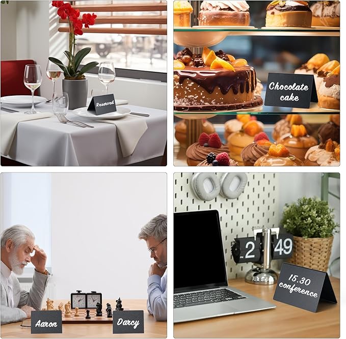 BOOMIBOO 12 Pack 4"x3"Mini Chalkboard Signs, Reusable and Reserved Table Signs, Easy to Write and Wipe Out, Food Labels for Parties - Buffets - Birthdays -Bakery-Table Numbers-Weddings