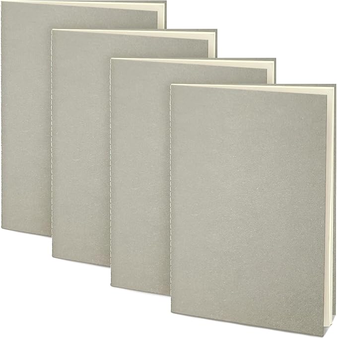 4 Pack Blank Books for Kids - 5.5"x 8.3", 60 Pages - Small Notebooks Bulk, Girls Journals for Drawing & Writing, Sketchbooks w/Soft Cover, Unlined Paper, A5 Travel Size (Dark Grey)