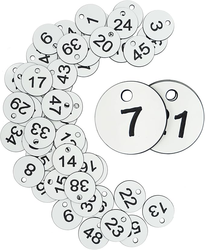 StayMax Plastic ID Number Tags Engraved Tags Key Tags Without Key Rings (1-50, White)